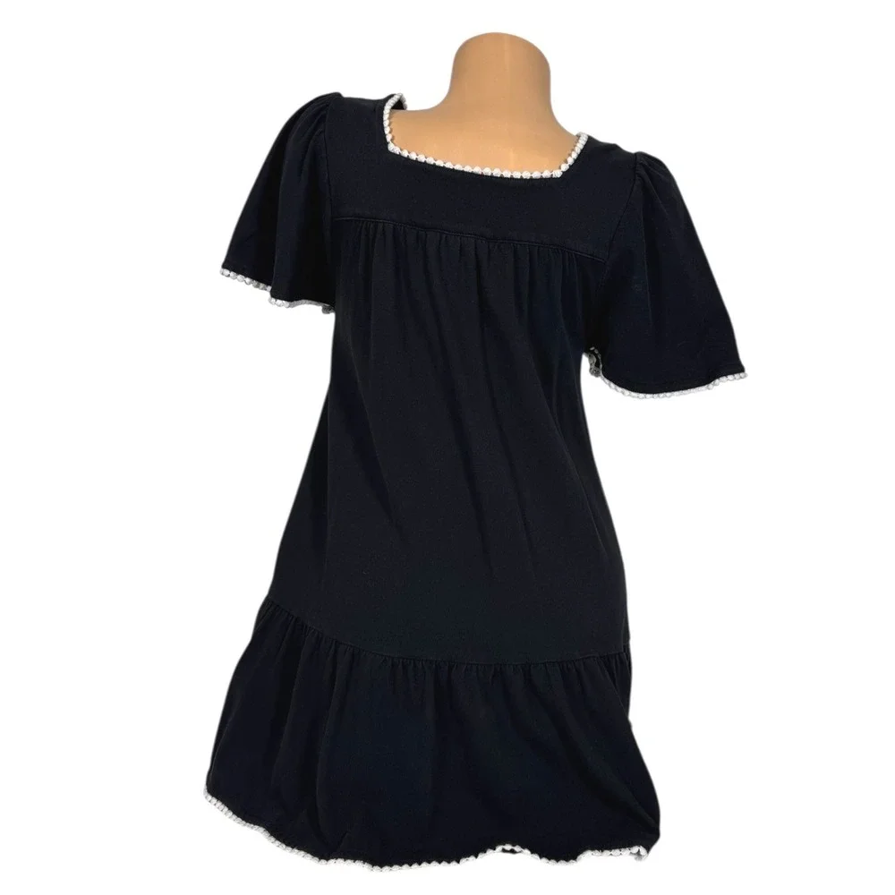 Kate‎ Spade Broome Street Women's XXS Black Embroidered Square Neck Mini Dress